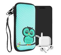 kwmobile Neoprene Phone Pouch for XXL - 7" - Protective Sleeve 17.7 x 8.5 cm Interior Size, Smartphone Bag Sleeping Owl, Turquoise/Brown/Mint