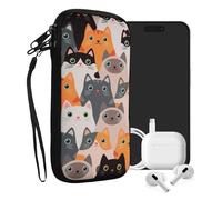 kwmobile Neoprene Phone Pouch for XXL - 7" - Protective Sleeve 17.7 x 8.5 cm Interior Size, Smartphone Bag Cats, Orange/Black/White