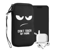 kwmobile Neoprene Phone Pouch for XXL - 7" - Protective Sleeve 17.7 x 8.5 cm Interior Size, Smartphone Bag Don't Touch My Phone, White/Black