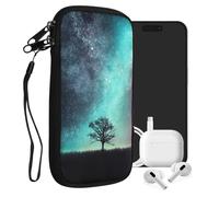 kwmobile Neoprene Phone Pouch for XXL - 7" - Protective Sleeve 17.7 x 8.5 cm Interior Size, Smartphone Bag Cosmic Nature, Blue/Grey/Black