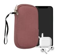 kwmobile Neoprene Phone Pouch Size L - 6.5" - Universal Cell Sleeve Mobile Bag with Zipper, Wrist Strap - Dark Rose