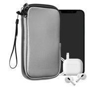 kwmobile Neoprene Phone Pouch Size L - 6.5" - Universal Cell Sleeve Mobile Bag with Zipper, Wrist Strap - Metallic Grey
