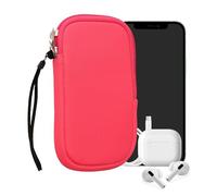 kwmobile Neoprene Phone Pouch Size L - 6.5" - Universal Cell Sleeve Mobile Bag with Zipper, Wrist Strap - Neon Pink