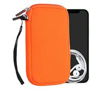 kwmobile Neoprene Phone Pouch Size L - 6.5" - Universal Cell Sleeve Mobile Bag with Zipper, Wrist Strap - Neon Orange