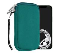kwmobile Neoprene Phone Pouch Size L - 6.5" - Universal Cell Sleeve Mobile Bag with Zipper, Wrist Strap - Petrol