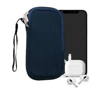 kwmobile Neoprene Phone Pouch Size M - 5.5" - Universal Cell Sleeve Mobile Bag with Zipper, Wrist Strap - Navy Blue