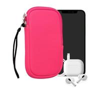 kwmobile Neoprene Phone Pouch Size M - 5.5" - Universal Cell Sleeve Mobile Bag with Zipper, Wrist Strap - Neon Pink