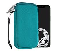 kwmobile Neoprene Phone Pouch Size M - 5.5" - Universal Cell Sleeve Mobile Bag with Zipper, Wrist Strap - Petrol