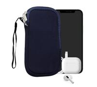kwmobile Neoprene Phone Pouch Size S - 4.5" - Universal Cell Sleeve Mobile Bag with Zipper, Wrist Strap - Dark Blue