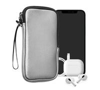 kwmobile Neoprene Phone Pouch Size XL - 6.7/6.8" - Universal Cell Sleeve Mobile Bag with Zipper, Wrist Strap - Metallic Grey