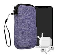 kwmobile Neoprene Phone Pouch Size XL - 6.7/6.8" - Universal Cell Sleeve Mobile Bag with Zipper, Wrist Strap - Denim/White