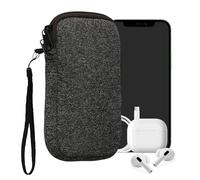 kwmobile Neoprene Phone Pouch Size XL - 6.7/6.8" - Universal Cell Sleeve Mobile Bag with Zipper, Wrist Strap - Anthracite/White