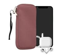 kwmobile Neoprene Phone Pouch Size XL - 6.7/6.8" - Universal Cell Sleeve Mobile Bag with Zipper, Wrist Strap - Dark Rose