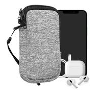 kwmobile Neoprene Phone Pouch Size XS - 3,5/4" - Universal Cell Sleeve Mobile Bag with Zipper, Wrist Strap - Light Grey Matte/White
