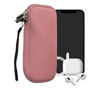 kwmobile Neoprene Phone Pouch Size XXL - 7" - Universal Cell Sleeve Mobile Bag with Zipper, Wrist Strap - Dusty Pink
