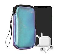 kwmobile Neoprene Phone Pouch Size XXL - 7" - Universal Cell Sleeve Mobile Bag with Zipper, Wrist Strap - Metallic Teal