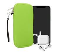 kwmobile Neoprene Phone Pouch Size XXL - 7" - Universal Cell Sleeve Mobile Bag with Zipper, Wrist Strap - Neon Green