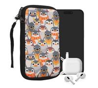 kwmobile Neoprene Sleeve for Smartphone Size L - 6.5" - Shock Absorbing Pouch Case - Protective Phone Bag - Penguins Grey/Yellow/Brown