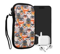 kwmobile Neoprene Sleeve for Smartphone Size M - 5.5" - Shock Absorbing Pouch Case - Protective Phone Bag - Penguins Grey/Yellow/Brown