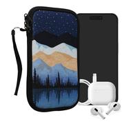 kwmobile Neoprene Sleeve for Smartphone Size XL - 6.7/6.8" - Shock Absorbing Pouch Case - Protective Phone Bag - Starry Night Lake White/Light Brown/Dark Blue