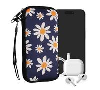 kwmobile Neoprene Sleeve for Smartphone Size XL - 6.7/6.8" - Shock Absorbing Pouch Case - Protective Phone Bag - Summer Daisy Blue/White/Yellow
