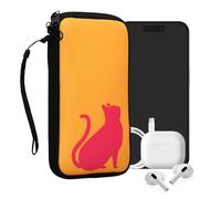 kwmobile Neoprene Sleeve for Smartphone Size XL - 6.7/6.8" - Shock Absorbing Pouch Case - Protective Phone Bag - Cat Silhouette Dark Pink/Honey Yellow