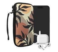 kwmobile Neoprene Sleeve for Smartphone Size XXL - 7" - Shock Absorbing Pouch Case - Protective Phone Bag - Leaves and Pattern Black/Brown/White