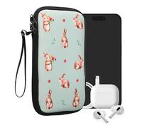 kwmobile Neoprene Sleeve for Smartphone Size XXL - 7" - Shock Absorbing Pouch Case - Protective Phone Bag - Rabbits and Flowers White/Brown/Gray Green