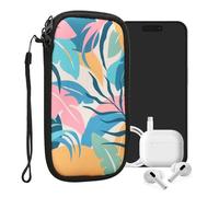 kwmobile Neoprene Sleeve for Smartphone Size XXL - 7" - Shock Absorbing Pouch Case - Protective Phone Bag - Tropical Jungle Pink/Yellow/Green