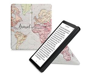 kwmobile Origami Case Compatible with Amazon Kindle Oasis 10. Generation - Case Slim Premium PU Leather Cover with Stand - Travel Black/Multicolor