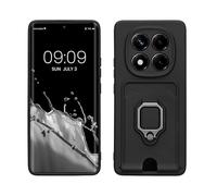 kwmobile Plastic Case Compatible with Xiaomi Redmi Note 14 Pro 5G / Poco X7 - Case with Metal Stand Card Slot Finger Holder - Black