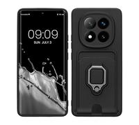 kwmobile Plastic Case Compatible with Xiaomi Redmi Note 14 Pro+ 5G / Redmi Note 14 Pro Plus 5G - Case with Metal Stand Card Slot Finger Holder - Black