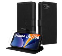 kwmobile PU Faux Leather Case Compatible with Apple iPhone 17e / iPhone 16e - Wallet Case with Screen and RFID protection - Black