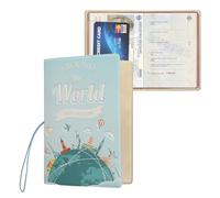 kwmobile PVC Passport Cover Protective Holder with Card Slot - Personalized Plastic Case for Men and Women, Around the World Light Blue/White/Green