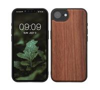 kwmobile Real Wood Case Compatible with Apple iPhone 17e / iPhone 16e Case - Hard Wooden Cover w/TPU Bumper - Nature mahogany