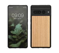 kwmobile Real Wood Case Compatible with Google Pixel 7 Pro Case - Hard Wooden Cover w/TPU Bumper - Light Brown/Brown oak