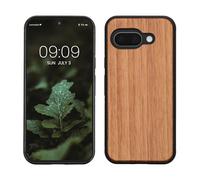 kwmobile Real Wood Case Compatible with Google Pixel 9a Case - Hard Wooden Cover w/TPU Bumper - Nature mahogany