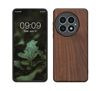 kwmobile Real Wood Case Compatible with OnePlus 13 Case - Hard Wooden Cover w/TPU Bumper - Dark Brown