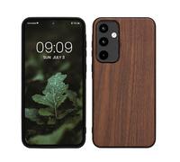 kwmobile Real Wood Case Compatible with Samsung Galaxy A55 5G Case - Hard Wooden Cover w/TPU Bumper - Dark Brown
