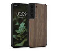 kwmobile Real Wood Case Compatible with Samsung Galaxy S22 Case - Hard Wooden Cover w/TPU Bumper - Dark Brown