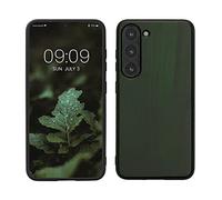 kwmobile Real Wood Case Compatible with Samsung Galaxy S23 Case - Hard Wooden Cover w/TPU Bumper - Dark Green