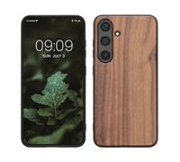 kwmobile Real Wood Case Compatible with Samsung Galaxy S24 Case - Hard Wooden Cover w/TPU Bumper - Dark Brown