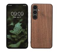kwmobile Real Wood Case Compatible with Samsung Galaxy S24 FE Case - Hard Wooden Cover w/TPU Bumper - Dark Brown