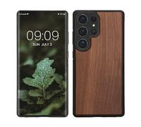 kwmobile Real Wood Case Compatible with Samsung Galaxy S25 Ultra Case - Hard Wooden Cover w/TPU Bumper - Dark Brown