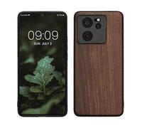 kwmobile Real Wood Case Compatible with Xiaomi 13T / 13T Pro Case - Hard Wooden Cover w/TPU Bumper - Dark Brown