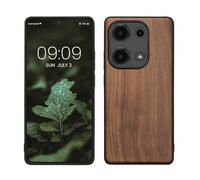kwmobile Real Wood Case Compatible with Xiaomi Redmi Note 13 Pro 4G Case - Hard Wooden Cover w/TPU Bumper - Brown
