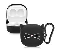 kwmobile Silicone Case Compatible with Samsung Galaxy Buds 2 Pro/Buds 2 / Buds Live Case Cover - Cat Black/White