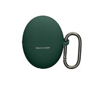 kwmobile Silicone Cover Compatible with Huawei FreeBuds 6 - Case Cover Stick-On Skin with Clip - Dark Green