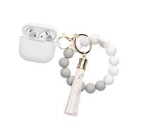 kwmobile Silicone Cover for Apple Airpods 5 / Airpods 4 Case with Lanyard and KeyChain - Bluetooth Earphones Case - Protect Earbud Earplug - White/Grey