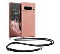 kwmobile Smartphone Case Compatible With Google Pixel 8 Pro Case - Soft TPU Metallic Cover with Necklace - Metallic Rose Gold